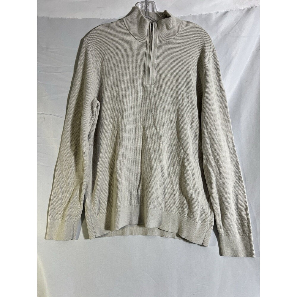 Banana Republic • Men's Waffle 1/4 Zip Pullover Sweater • Cotton Blend • Tan • L
